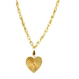 Handmade 24k Gold Plate Heart Pendant Necklace Thick Spiga Chain, 18.5” Long